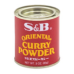 S&B Oriental Curry Powder 85g jar with a colorful label, used for making flavorful Asian-style curries in cooking.