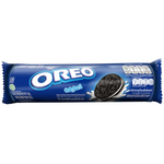 Oreo biscuits, chocolate sandwich cookies with cream filling, shown as a package of Oreo confectionery snacks.