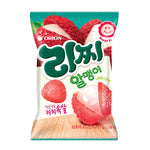 Orion Lychee Ball Jelly 67g dry grocery product, showcasing bright lychee-flavored jelly balls in a clear container.