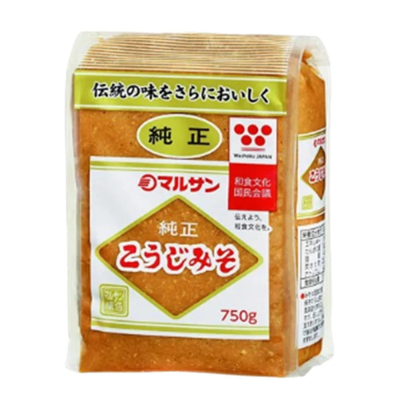MARUSAN-AI Jyunsei Koji Miso made with soybeans, rice, and salt in three 750g bags, traditional Japanese fermented miso paste.