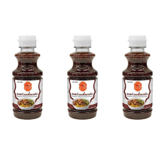 J-LEK Dry Noodle Sauce in 235g plastic bottles, pack of three, featuring rich, savory Asian noodle sauce.
