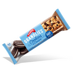 Poppins Granolies Oat Bar cookies and cream flavor, packaged grocery snack with oat bar and cookies pieces visible.