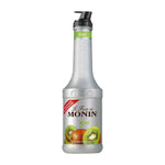 Bottle of MONIN Kiwi Fruit MIX syrup for drinks, 1000ml, in a clear plastic bottle with a kiwi fruit label.