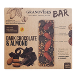 Granovibes dark chocolate and almond granola bar, a nutritious grocery snack with crunchy almonds and rich chocolate coating.