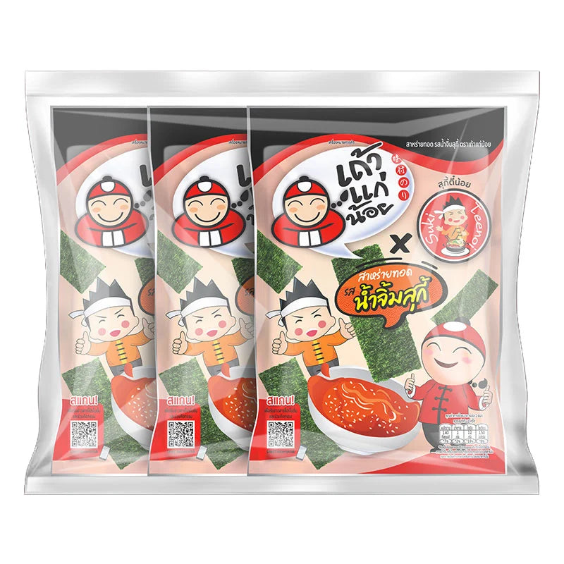TAOKAENOI Fried Seaweed Suki Sauce packet, 20g x 3, with colorful packaging and images of seaweed and sauce on the label.