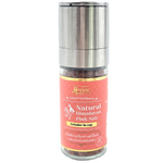Himalayan pink salt crystals in a clear container, labeled Happy Mate Himalayan Pink Salt, for culinary and seasoning use.