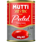 Canned Mutti whole tomatoes in a jar, showing fresh, ripe tomatoes inside the glass container for cooking or recipes.