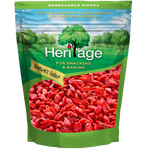 Dried Goji Berries from Heritage, a natural confectionery snack with vibrant red, wrinkled dried berries close-up.