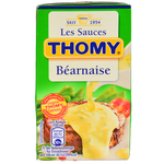 Thomy Bearnaise sauce in a bottle, ideal for grilling and dipping, showcasing the creamy, yellow sauce with a smooth texture.