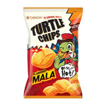 Orion Kobuk Chip Mala snack in a clear bowl, showing the crunchy, golden-brown chip confectionery from Orion brand.