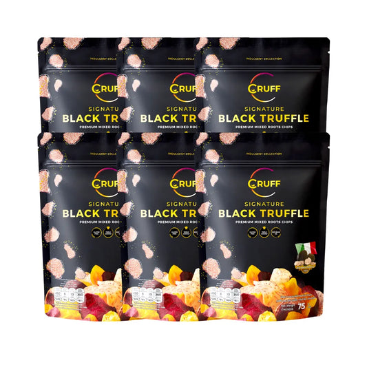 CRUFF Crispy Fried Multi-colored Potato Chips. Signature Black