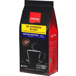 Aroma Ok Espresso Blend medium roasted coffee drink in a cup with rich crema and dark espresso color.