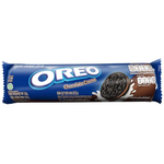 Oreo chocolate cookies stacked, showing chocolate wafers with cream filling, part of Oreo confectionery snack collection.