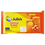 Julie’s Sandwich Biscuit Peanut Butter, a confectionery snack with creamy peanut butter filling between two crispy biscuits.