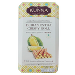 Kunna Durian Extra Crispy Roll, confectionery snack with crispy durian-flavored pastry and golden-brown texture.