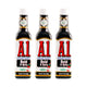Three bottles of Kraft Heinz A.1. Bold and Spicy Sauce with Tabasco, 283g each, displayed in a row.