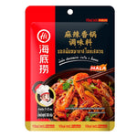 Haidilao dried mala spice mix in 100g package, traditional Chinese dry grocery product with red and gold packaging.