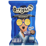 O-Right Protein Tempeh Chips K-BBQ, savory confectionery snack with crispy tempeh pieces flavored with barbecue.