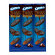 OREO Cookies Thins Zero Sugar Dark Chocolate pack, featuring three 62g packages of thin, crispy chocolate-flavored cookies.