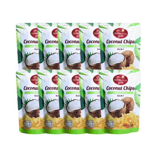 SRIWANNA Gold Coconut Chips 10 Packets (gold Coconut Chips .) 40g