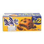 Orion Soft Cookies Chocolate Chip 160g, dry grocery snack featuring soft cookies with chocolate chips, packaged in a colorful wrapper.