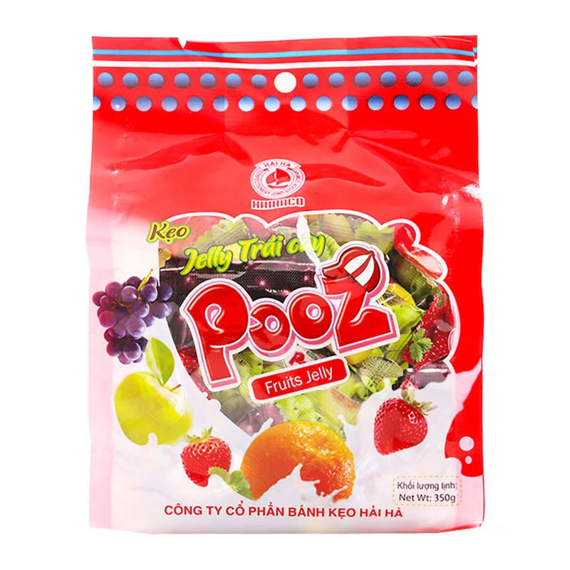 HAIHACO Pooz Gummy Fruity 350g packaging with colorful gummy candies visible on the front.