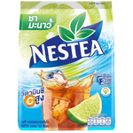 Cold bottle of Nestea Lemon Tea drink with a lemon slice on the label, showcasing refreshing citrus-flavored iced tea.