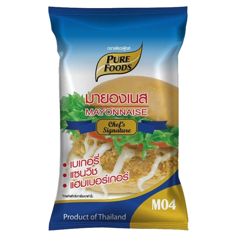 Creamy PURE FOODS Mayonnaise 1 kg jar, smooth texture and rich flavor, ideal for sandwiches and salads.
