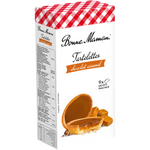 Bonnie Maman Chocolate Caramel Tartlets displayed on a plate, showcasing their rich chocolate and caramel filling in a confectionery snack.