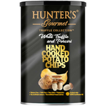 Hunter's Potato Chips with white truffle and porcini, savory confectionery snack, crispy and seasoned with gourmet truffle and mushroom flavors.