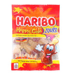 Haribo Gummy Happy Cola Zour candies in an 80g bag, colorful chewy cola-flavored confectionery snack.