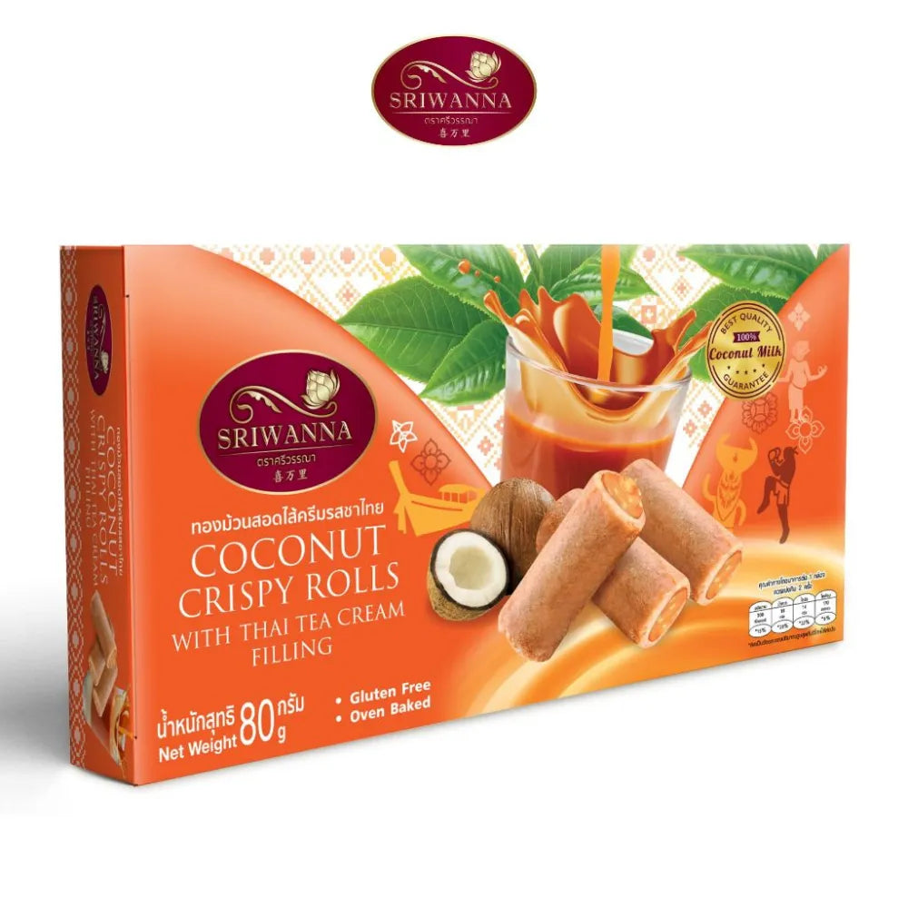 Sriwanna Coconut Crispy Rolls With Thai TEA Cream Filling 80g