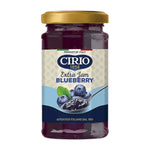 Cirio Extra Jam jar showing the label with fruit flavor, placed on a wooden surface.