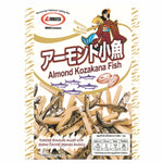 Maruesu Almond Kozakana Fish Crisp Snacks, a pack of crunchy almond and fish-flavored confectionery snacks.
