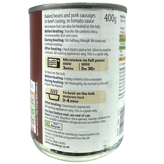 Sainsbury's Baked Beans In Tomato Sauce With Sausages