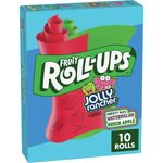 Betty Crocker Fruit Rollups Jolly Rancher confectionery snacks with colorful, fruity rolled candies on a white background.