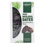 NATURE'S DELIGHT Dried Medjoul Dates 250g in a clear plastic bag, showcasing plump, glossy Medjoul dates ready for snacking or cooking.