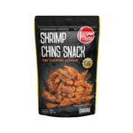O-yua Crispy Fried Shrimp Chins snack in Tom Yum Kung flavor, 72g, showing crunchy shrimp chins with spicy Thai seasoning