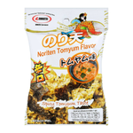 Maruesu Noriten Tomyum flavor confectionery snacks in colorful packaging, featuring crispy rice treats with spicy and tangy tomyum taste.
