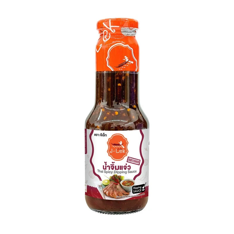 J-LEK Jaew grilled food dipping sauce in a 360g jar, showcasing the dark, flavorful sauce with a label and lid.