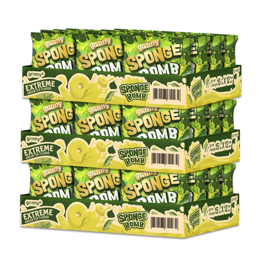 GRINNY SPONGE BOMB SNACK EXTREME GREEN TEA FLAVOR . (PACK 12PCS)