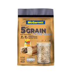 Mcgarrett 5 Cereals mixed with chia seeds in a 400g package, dry grocery product with colorful cereal and chia seed blend.