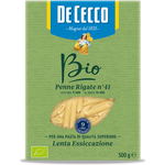 De Cecco Penne Bio gluten-free pasta in a clear bag, showing the golden pasta tubes with De Cecco branding on the packaging