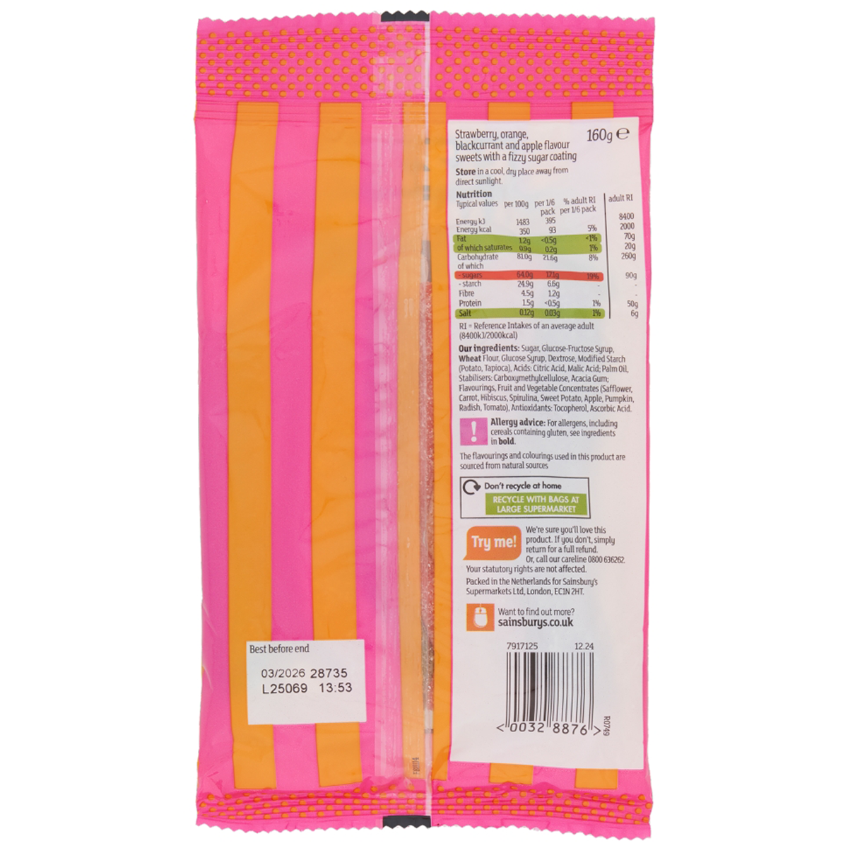 Sainsbury's Fizzy Rainbow Pencil Sweets