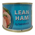 Sainsbury's lean cooked ham slices on a white plate, ready to serve, showcasing thin, evenly sliced cooked ham.