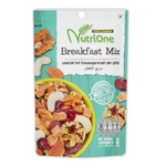 Nutrione Breakfast Mix confectionery snacks in a colorful package, showing a variety of healthy snack ingredients.