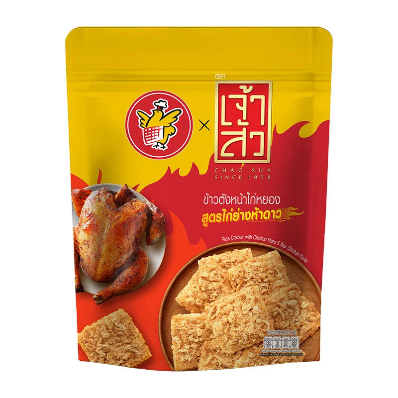 Chao Sua rice cracker with chicken floss, 80g package, crispy snack with savory chicken flavor, branded by Chao Sua