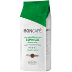 A glass of brewed Boncafe Espresso Coffee served in a clear cup, showcasing rich, dark coffee with a smooth crema layer.