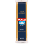 Agnesi Capellini No.1 Italian pasta in a clear package, showcasing thin, long spaghetti noodles from Agnesi brand.