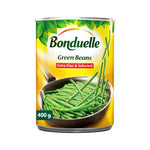 Canned Bonduelle Haricot Beans in 400g can, showing the label and beans inside, ideal for dry grocery shopping.